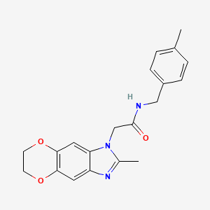 molecular formula C20H21N3O3 B11319140 N-(4-methylbenzyl)-2-(2-methyl-6,7-dihydro-1H-[1,4]dioxino[2,3-f]benzimidazol-1-yl)acetamide 