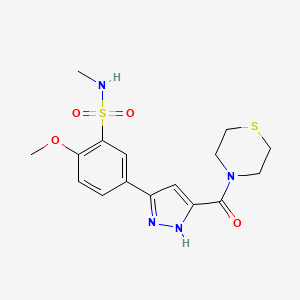 molecular formula C16H20N4O4S2 B11319267 2-methoxy-N-methyl-5-[3-(thiomorpholin-4-ylcarbonyl)-1H-pyrazol-5-yl]benzenesulfonamide 