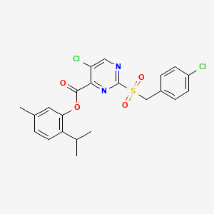 molecular formula C22H20Cl2N2O4S B11319330 5-Methyl-2-(propan-2-yl)phenyl 5-chloro-2-[(4-chlorobenzyl)sulfonyl]pyrimidine-4-carboxylate 