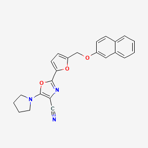 molecular formula C23H19N3O3 B11319467 2-{5-[(Naphthalen-2-yloxy)methyl]furan-2-yl}-5-(pyrrolidin-1-yl)-1,3-oxazole-4-carbonitrile 