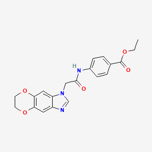 molecular formula C20H19N3O5 B11319589 ethyl 4-[(6,7-dihydro-1H-[1,4]dioxino[2,3-f]benzimidazol-1-ylacetyl)amino]benzoate 