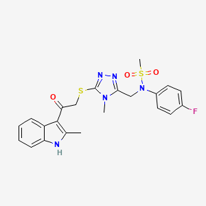 molecular formula C22H22FN5O3S2 B11319612 N-(4-fluorophenyl)-N-[(4-methyl-5-{[2-(2-methyl-1H-indol-3-yl)-2-oxoethyl]sulfanyl}-4H-1,2,4-triazol-3-yl)methyl]methanesulfonamide 