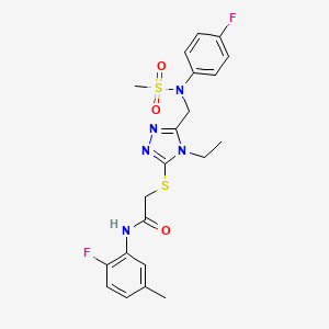 molecular formula C21H23F2N5O3S2 B11319711 2-[(4-ethyl-5-{[(4-fluorophenyl)(methylsulfonyl)amino]methyl}-4H-1,2,4-triazol-3-yl)sulfanyl]-N-(2-fluoro-5-methylphenyl)acetamide 