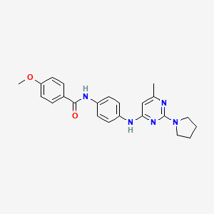 molecular formula C23H25N5O2 B11319764 4-Methoxy-N-(4-{[6-methyl-2-(pyrrolidin-1-YL)pyrimidin-4-YL]amino}phenyl)benzamide 