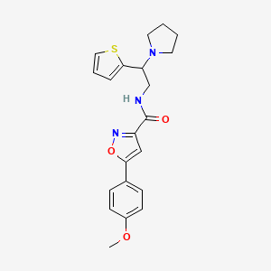 molecular formula C21H23N3O3S B11319838 5-(4-methoxyphenyl)-N-[2-(pyrrolidin-1-yl)-2-(thiophen-2-yl)ethyl]-1,2-oxazole-3-carboxamide 