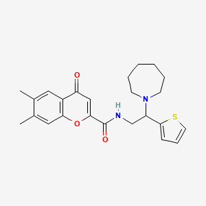 molecular formula C24H28N2O3S B11320008 N-[2-(azepan-1-yl)-2-(thiophen-2-yl)ethyl]-6,7-dimethyl-4-oxo-4H-chromene-2-carboxamide 