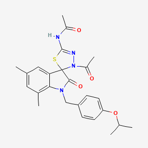 molecular formula C25H28N4O4S B11320122 N-(3'-Acetyl-5,7-dimethyl-2-oxo-1-{[4-(propan-2-yloxy)phenyl]methyl}-1,2-dihydro-3'H-spiro[indole-3,2'-[1,3,4]thiadiazol]-5'-YL)acetamide 