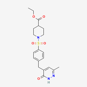 molecular formula C20H25N3O5S B11320386 Ethyl 1-({4-[(6-methyl-3-oxo-2,3-dihydropyridazin-4-yl)methyl]phenyl}sulfonyl)piperidine-4-carboxylate 