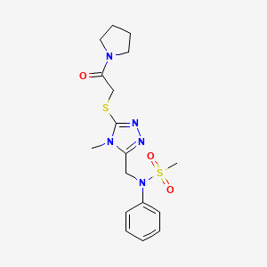 molecular formula C17H23N5O3S2 B11320430 N-[(4-methyl-5-{[2-oxo-2-(pyrrolidin-1-yl)ethyl]sulfanyl}-4H-1,2,4-triazol-3-yl)methyl]-N-phenylmethanesulfonamide 