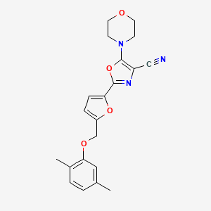 molecular formula C21H21N3O4 B11320476 2-{5-[(2,5-Dimethylphenoxy)methyl]furan-2-yl}-5-(morpholin-4-yl)-1,3-oxazole-4-carbonitrile 