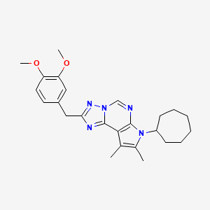 molecular formula C25H31N5O2 B11320574 7-cycloheptyl-2-(3,4-dimethoxybenzyl)-8,9-dimethyl-7H-pyrrolo[3,2-e][1,2,4]triazolo[1,5-c]pyrimidine 