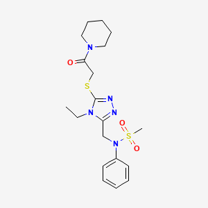 molecular formula C19H27N5O3S2 B11320597 N-[(4-ethyl-5-{[2-oxo-2-(piperidin-1-yl)ethyl]sulfanyl}-4H-1,2,4-triazol-3-yl)methyl]-N-phenylmethanesulfonamide 