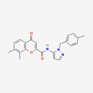 molecular formula C23H21N3O3 B11320636 7,8-dimethyl-N-[1-(4-methylbenzyl)-1H-pyrazol-5-yl]-4-oxo-4H-chromene-2-carboxamide 