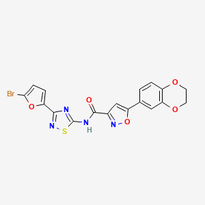 molecular formula C18H11BrN4O5S B11320648 N-[3-(5-bromofuran-2-yl)-1,2,4-thiadiazol-5-yl]-5-(2,3-dihydro-1,4-benzodioxin-6-yl)-1,2-oxazole-3-carboxamide 