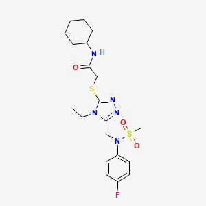 molecular formula C20H28FN5O3S2 B11320670 N-cyclohexyl-2-[(4-ethyl-5-{[(4-fluorophenyl)(methylsulfonyl)amino]methyl}-4H-1,2,4-triazol-3-yl)sulfanyl]acetamide 