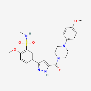 molecular formula C23H27N5O5S B11320695 2-methoxy-5-(3-{[4-(4-methoxyphenyl)piperazin-1-yl]carbonyl}-1H-pyrazol-5-yl)-N-methylbenzenesulfonamide 