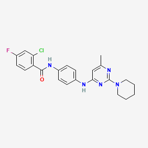 molecular formula C23H23ClFN5O B11321265 2-Chloro-4-fluoro-N-(4-{[6-methyl-2-(piperidin-1-YL)pyrimidin-4-YL]amino}phenyl)benzamide 