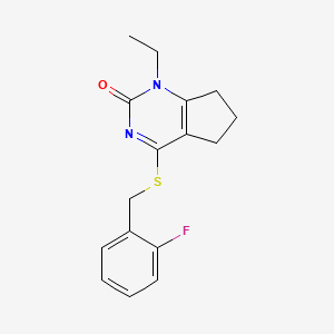 1-ethyl-4-[(2-fluorobenzyl)sulfanyl]-1,5,6,7-tetrahydro-2H-cyclopenta[d]pyrimidin-2-one