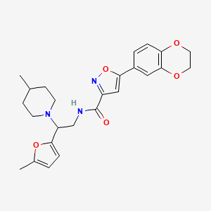 5-(2,3-dihydro-1,4-benzodioxin-6-yl)-N-[2-(5-methylfuran-2-yl)-2-(4-methylpiperidin-1-yl)ethyl]-1,2-oxazole-3-carboxamide