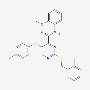 molecular formula C27H25N3O2S2 B11321433 N-(2-methoxyphenyl)-2-[(2-methylbenzyl)sulfanyl]-5-[(4-methylphenyl)sulfanyl]pyrimidine-4-carboxamide 