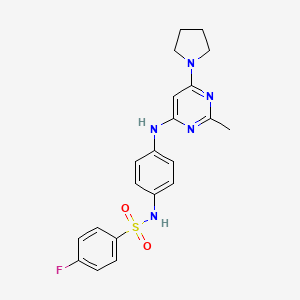 molecular formula C21H22FN5O2S B11321510 4-fluoro-N-(4-((2-methyl-6-(pyrrolidin-1-yl)pyrimidin-4-yl)amino)phenyl)benzenesulfonamide 