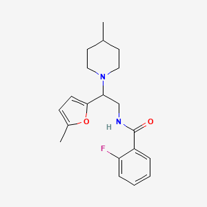 molecular formula C20H25FN2O2 B11321559 2-fluoro-N-[2-(5-methylfuran-2-yl)-2-(4-methylpiperidin-1-yl)ethyl]benzamide 