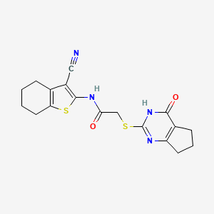 molecular formula C18H18N4O2S2 B11321629 N-(3-Cyano-4,5,6,7-tetrahydro-1-benzothiophen-2-YL)-2-({4-oxo-3H,4H,5H,6H,7H-cyclopenta[D]pyrimidin-2-YL}sulfanyl)acetamide 