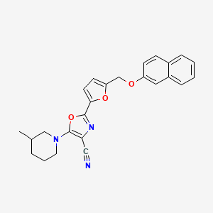 molecular formula C25H23N3O3 B11321693 5-(3-Methylpiperidin-1-yl)-2-{5-[(naphthalen-2-yloxy)methyl]furan-2-yl}-1,3-oxazole-4-carbonitrile 