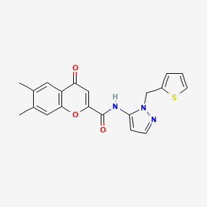 6,7-dimethyl-4-oxo-N-[1-(thiophen-2-ylmethyl)-1H-pyrazol-5-yl]-4H-chromene-2-carboxamide