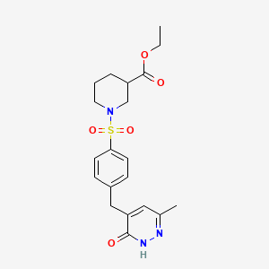 Ethyl 1-({4-[(6-methyl-3-oxo-2,3-dihydropyridazin-4-yl)methyl]phenyl}sulfonyl)piperidine-3-carboxylate