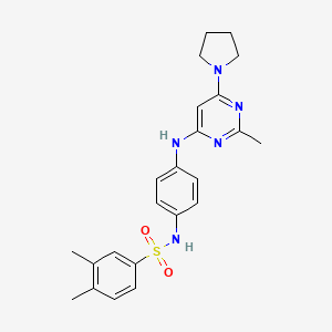 molecular formula C23H27N5O2S B11322076 3,4-dimethyl-N-(4-((2-methyl-6-(pyrrolidin-1-yl)pyrimidin-4-yl)amino)phenyl)benzenesulfonamide 