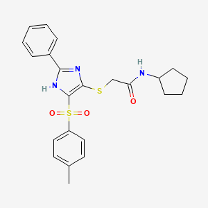 molecular formula C23H25N3O3S2 B11322113 N-cyclopentyl-2-({4-[(4-methylphenyl)sulfonyl]-2-phenyl-1H-imidazol-5-yl}sulfanyl)acetamide 