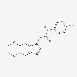 molecular formula C18H16ClN3O3 B11322161 N-(4-chlorophenyl)-2-(2-methyl-6,7-dihydro-1H-[1,4]dioxino[2,3-f]benzimidazol-1-yl)acetamide 