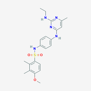 molecular formula C22H27N5O3S B11322193 N-(4-((2-(ethylamino)-6-methylpyrimidin-4-yl)amino)phenyl)-4-methoxy-2,3-dimethylbenzenesulfonamide 