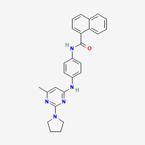 molecular formula C26H25N5O B11322468 N-(4-((6-methyl-2-(pyrrolidin-1-yl)pyrimidin-4-yl)amino)phenyl)-1-naphthamide 