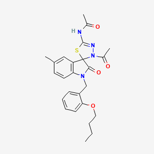 molecular formula C25H28N4O4S B11322520 N-{3'-Acetyl-1-[(2-butoxyphenyl)methyl]-5-methyl-2-oxo-1,2-dihydro-3'H-spiro[indole-3,2'-[1,3,4]thiadiazol]-5'-YL}acetamide 