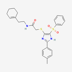 molecular formula C26H29N3O3S2 B11322552 N-[2-(cyclohex-1-en-1-yl)ethyl]-2-{[2-(4-methylphenyl)-4-(phenylsulfonyl)-1H-imidazol-5-yl]sulfanyl}acetamide 