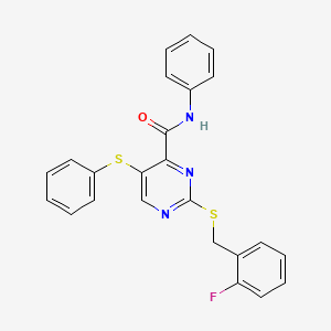 molecular formula C24H18FN3OS2 B11322631 2-[(2-fluorobenzyl)sulfanyl]-N-phenyl-5-(phenylsulfanyl)pyrimidine-4-carboxamide 