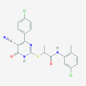 molecular formula C21H16Cl2N4O2S B11322692 N-(5-Chloro-2-methylphenyl)-2-{[4-(4-chlorophenyl)-5-cyano-6-oxo-1,6-dihydropyrimidin-2-YL]sulfanyl}propanamide 