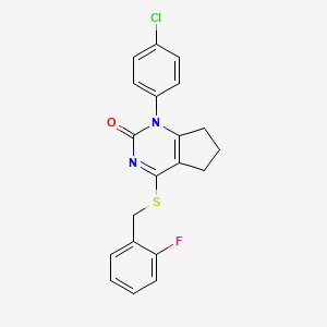 molecular formula C20H16ClFN2OS B11322784 1-(4-chlorophenyl)-4-[(2-fluorobenzyl)sulfanyl]-1,5,6,7-tetrahydro-2H-cyclopenta[d]pyrimidin-2-one 