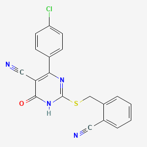 molecular formula C19H11ClN4OS B11322844 4-(4-Chlorophenyl)-2-{[(2-cyanophenyl)methyl]sulfanyl}-6-oxo-1,6-dihydropyrimidine-5-carbonitrile 