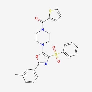 {4-[2-(3-Methylphenyl)-4-(phenylsulfonyl)-1,3-oxazol-5-yl]piperazin-1-yl}(thiophen-2-yl)methanone