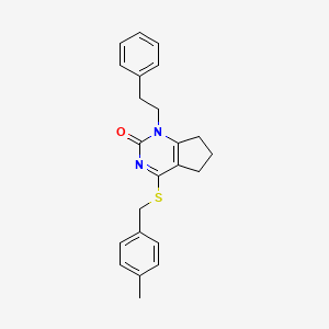 molecular formula C23H24N2OS B11322913 4-[(4-methylbenzyl)sulfanyl]-1-(2-phenylethyl)-1,5,6,7-tetrahydro-2H-cyclopenta[d]pyrimidin-2-one 