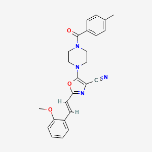 molecular formula C25H24N4O3 B11322948 2-[(E)-2-(2-methoxyphenyl)ethenyl]-5-{4-[(4-methylphenyl)carbonyl]piperazin-1-yl}-1,3-oxazole-4-carbonitrile 