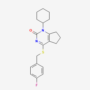 molecular formula C20H23FN2OS B11322957 1-cyclohexyl-4-[(4-fluorobenzyl)sulfanyl]-1,5,6,7-tetrahydro-2H-cyclopenta[d]pyrimidin-2-one 