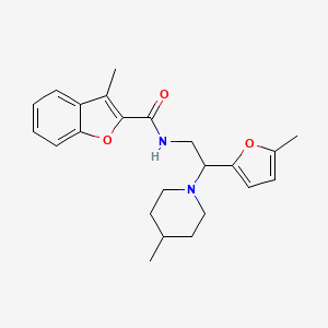 3-methyl-N-[2-(5-methylfuran-2-yl)-2-(4-methylpiperidin-1-yl)ethyl]-1-benzofuran-2-carboxamide