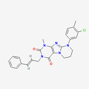 3-((2E)-3-phenylprop-2-enyl)-9-(3-chloro-4-methylphenyl)-1-methyl-1,3,5-trihyd ro-6H,7H,8H-1,3-diazaperhydroino[1,2-h]purine-2,4-dione