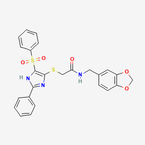 molecular formula C25H21N3O5S2 B11323103 N-(1,3-benzodioxol-5-ylmethyl)-2-{[2-phenyl-4-(phenylsulfonyl)-1H-imidazol-5-yl]sulfanyl}acetamide 