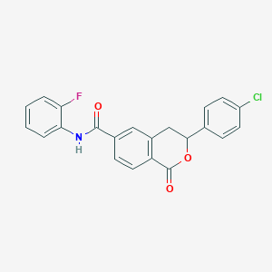 molecular formula C22H15ClFNO3 B11323106 3-(4-chlorophenyl)-N-(2-fluorophenyl)-1-oxo-3,4-dihydro-1H-isochromene-6-carboxamide 