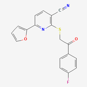 molecular formula C18H11FN2O2S B11323356 2-{[2-(4-Fluorophenyl)-2-oxoethyl]sulfanyl}-6-(furan-2-yl)pyridine-3-carbonitrile 